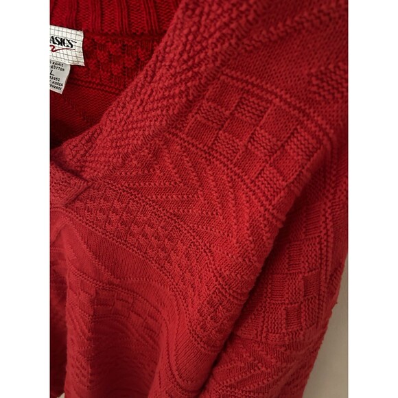RG Basics Red Fisherman Knit Sweater V Neck Nautical Coastal Large Ramie Cotton - Picture 2 of 6